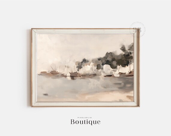 Serene Neutral Coastal Landscape Soft Impressionist Seascape Art Print