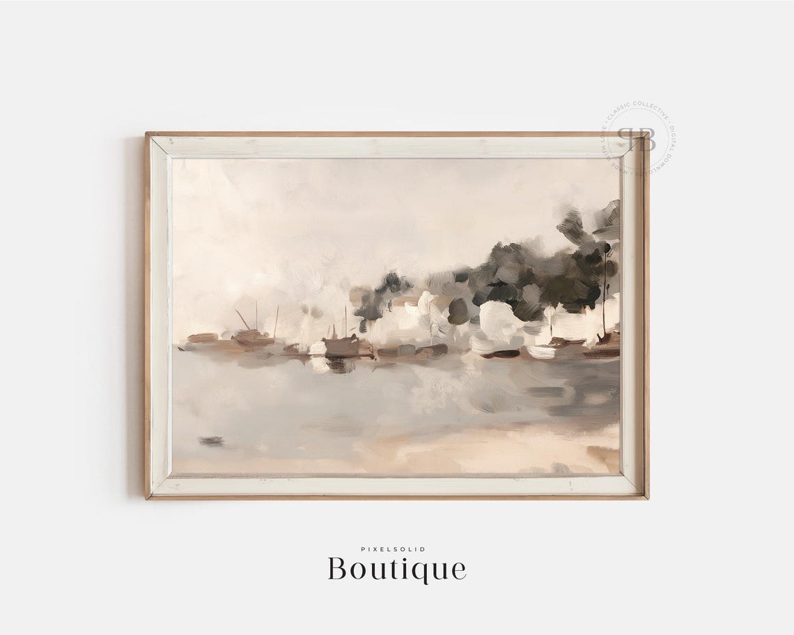 Serene Neutral Coastal Landscape Soft Impressionist Seascape Art Print