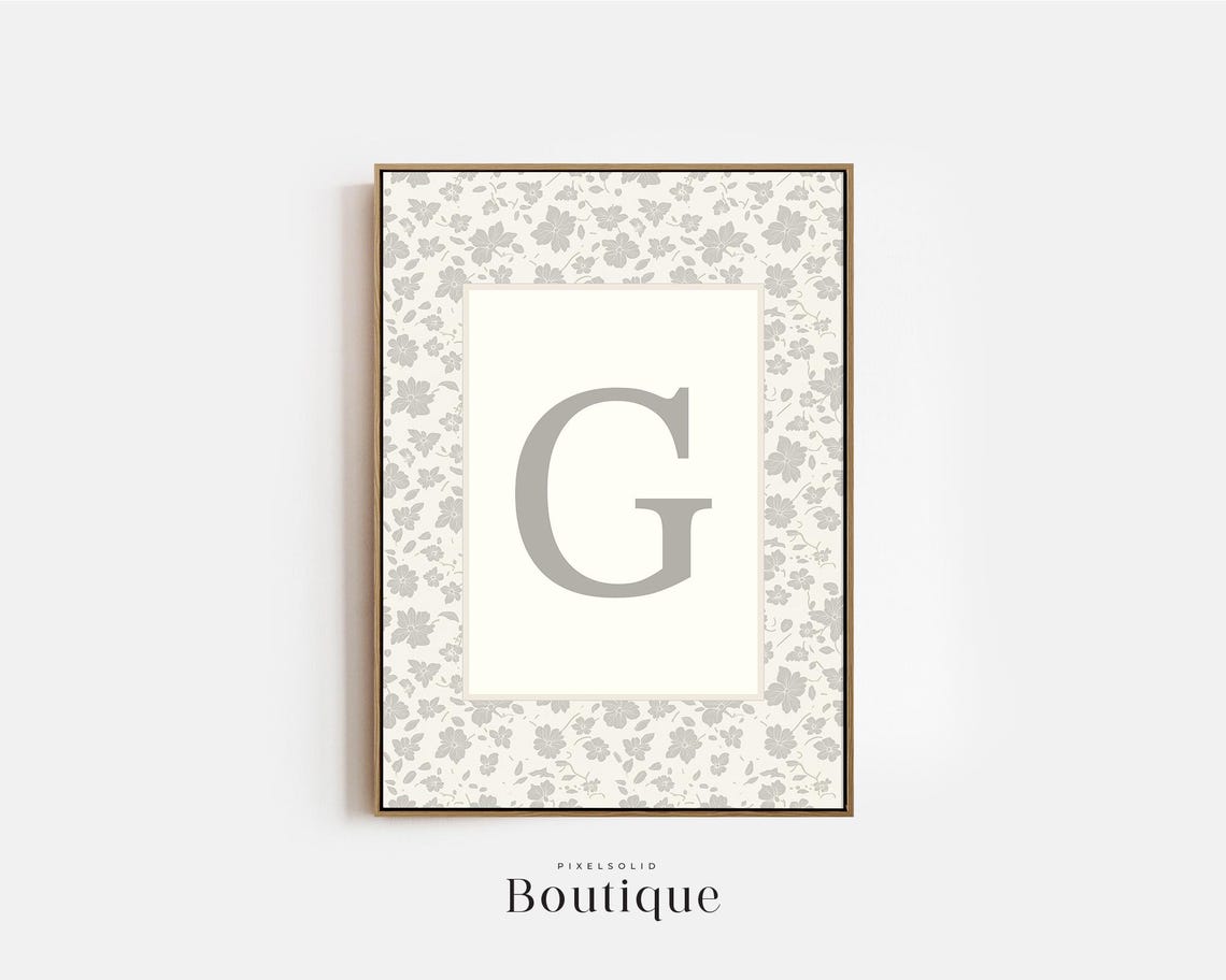 Elegant Floral Monogram Letter G Nursery Initial Artwork Print