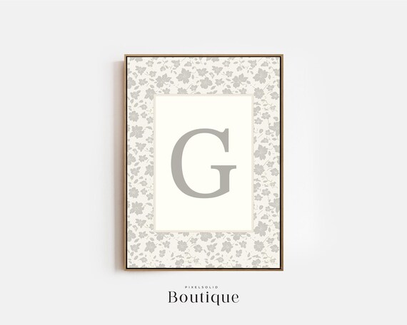 Elegant Floral Monogram Letter G Print New Baby Gift Design Initial Decor Nursery Art No488