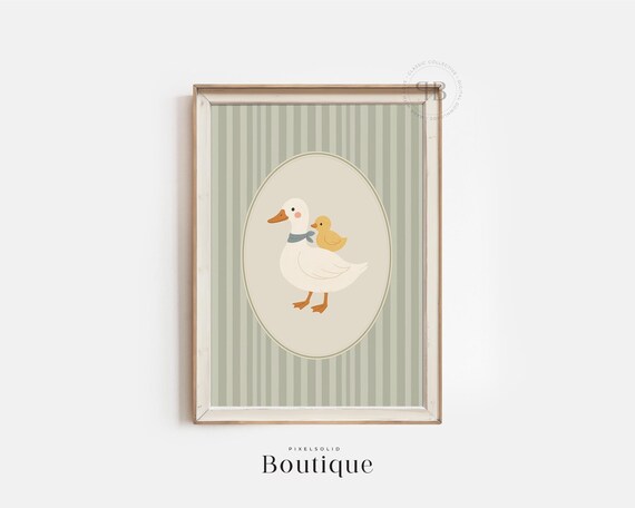 Duck Nursery Wall Art Baby Duckling Farm Animal Mother And Illustration Kids Room Decor Vintage Style No715