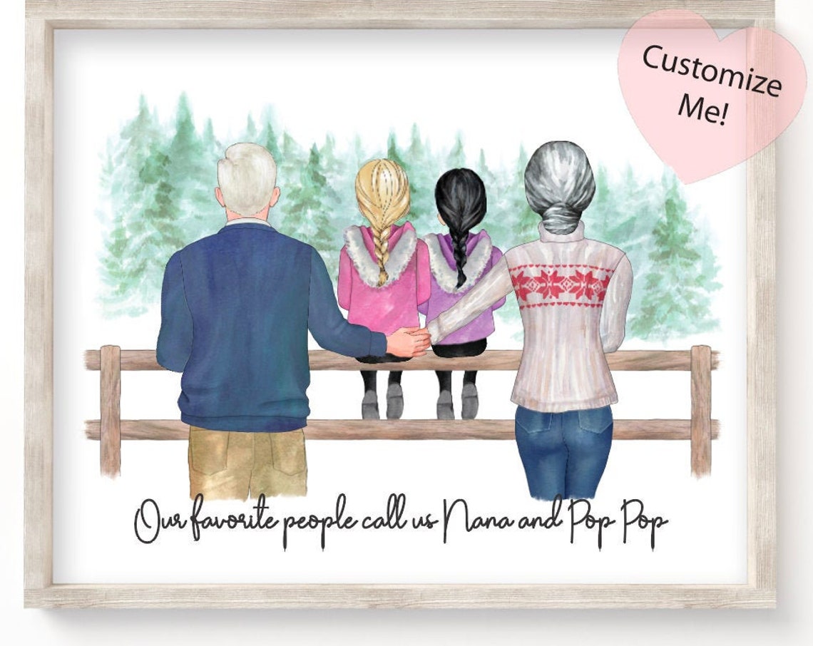 Gift For Grandparents Custom Portrait Grandma And Grandpa Grandkids Christmas Gift From Grandchildren Birthday Mothers Day Unframed