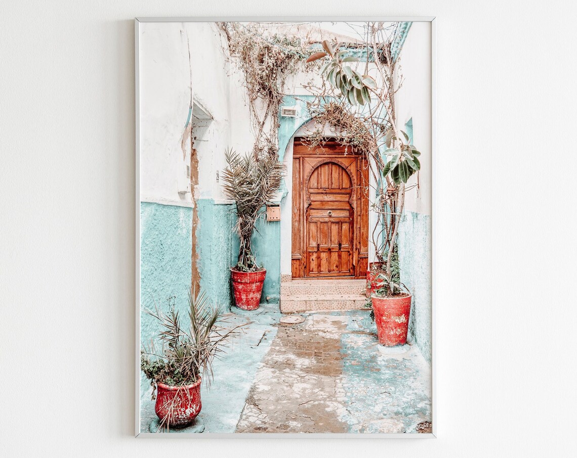 Chefchaouen Blue City Carved Wooden Doorway Photography Poster