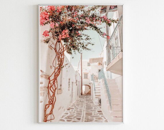Santorini Greece Travel Poster, Pastel Terracotta