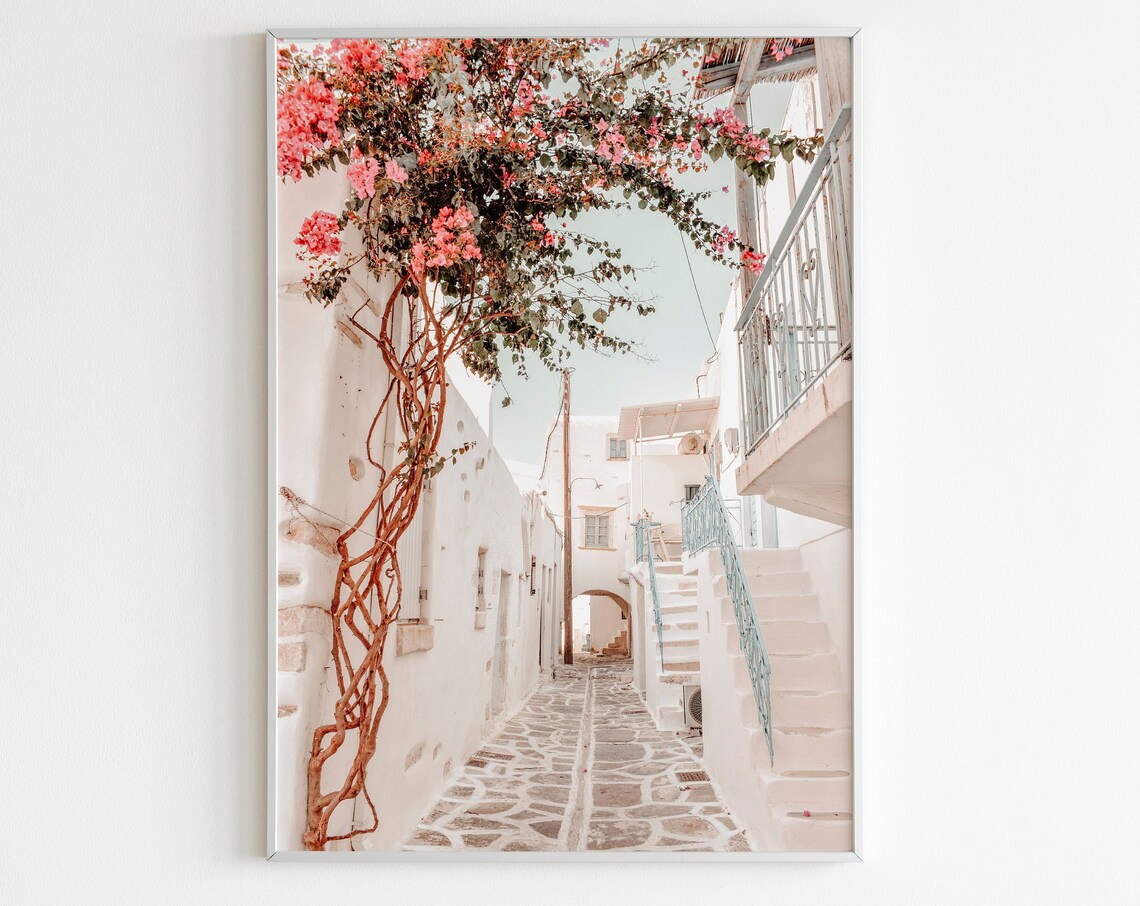 Santorini Greece Travel Poster, Pastel Terracotta