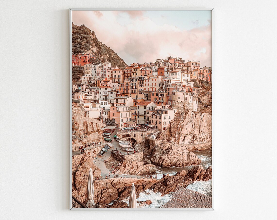 Manarola Village Cascading to the Sea Cinque Terre Photography Poster