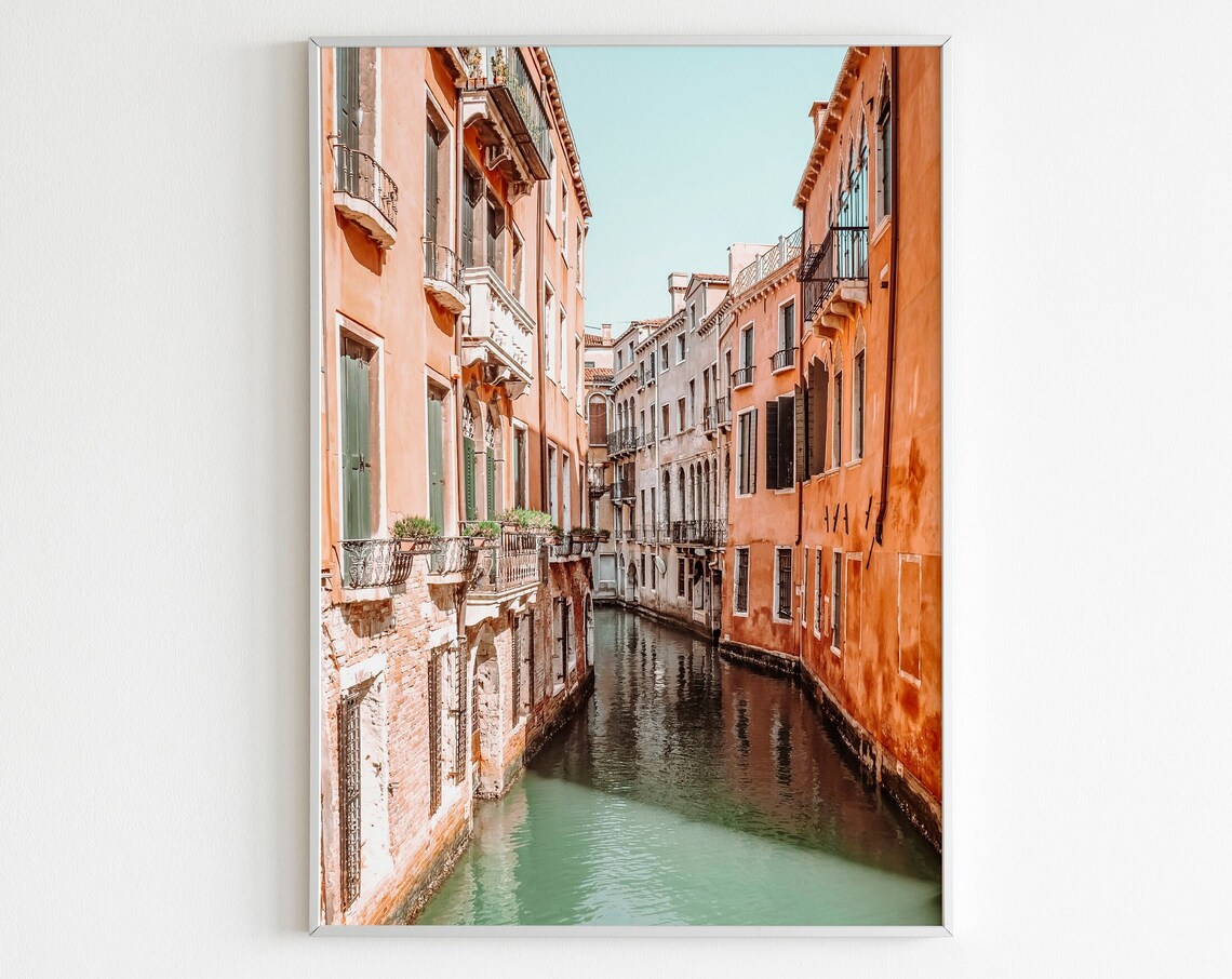 Venice Narrow Canal Terracotta Buildings Pastel Photo Italy Poster