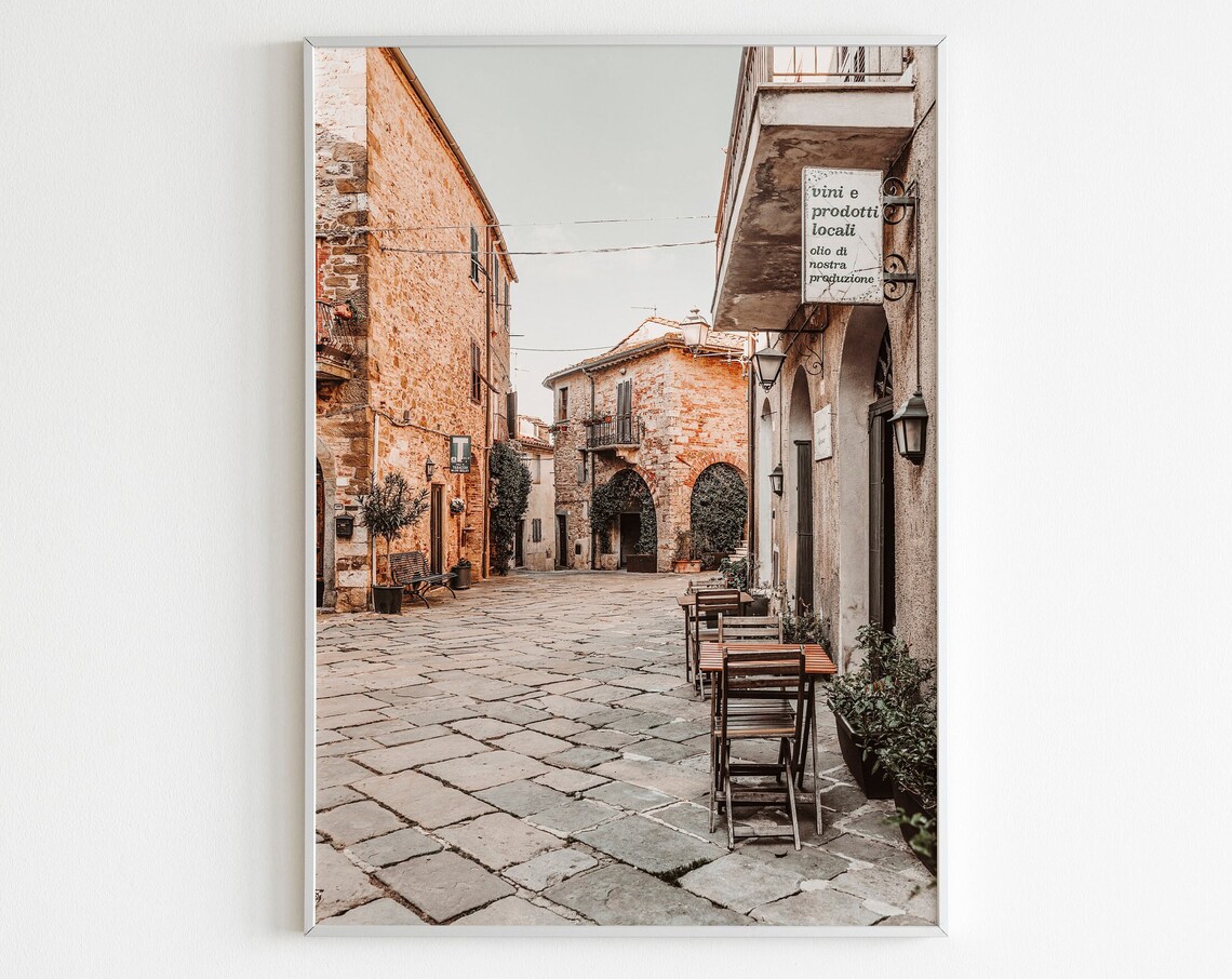 Italy Street Pastel Travel Poster, Europe Wall Art