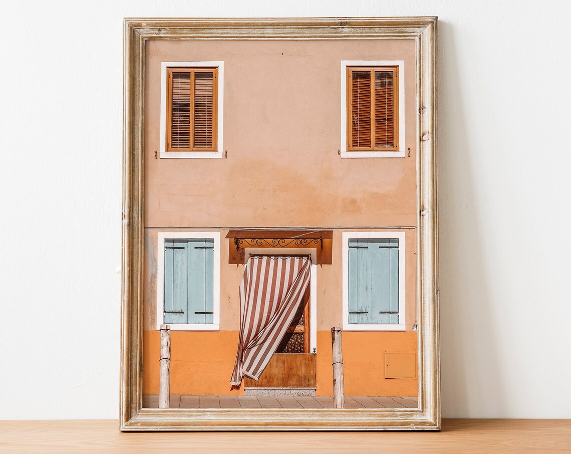 Burano Italy Colorful House Facade With Striped Curtain Wall Art