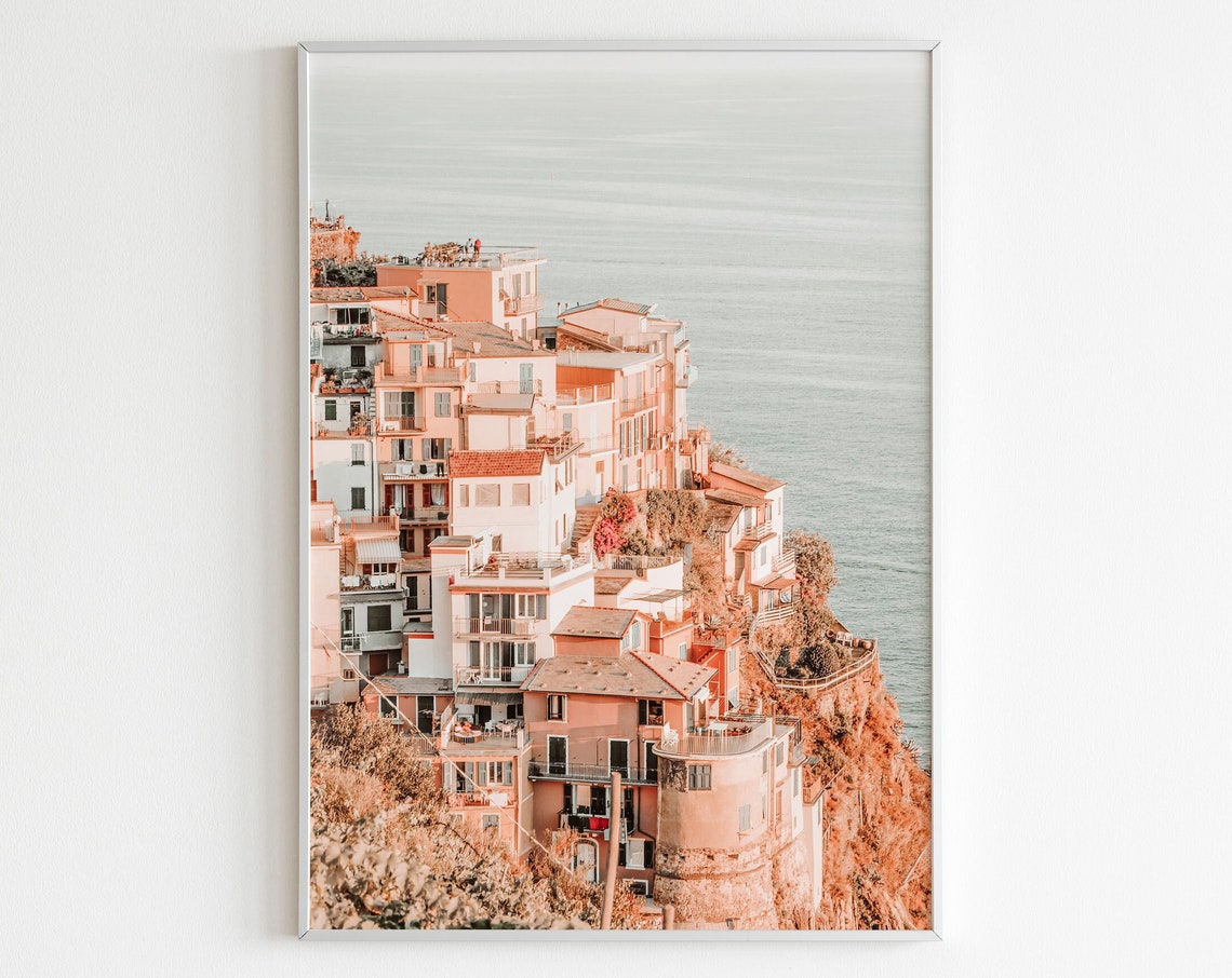 Manarola Cinque Terre Cliffside Village Pastel Travel Wall Print
