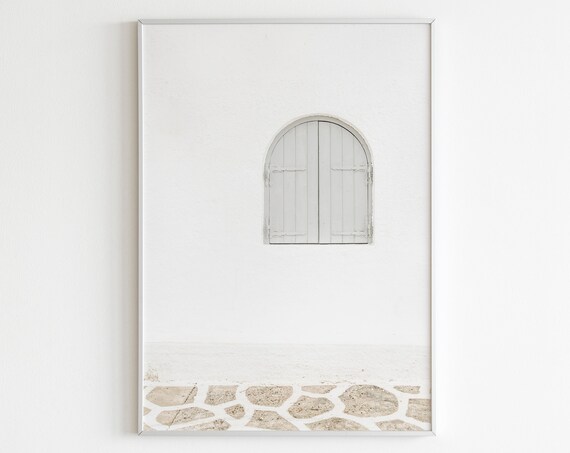 Santorini Greece Mediterranean Poster, Neutral Wall Art
