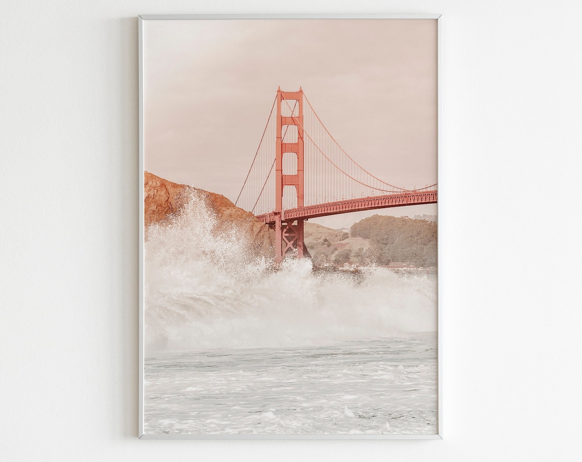 Golden Gate Bridge With Crashing Ocean Waves San Francisco Wall Print