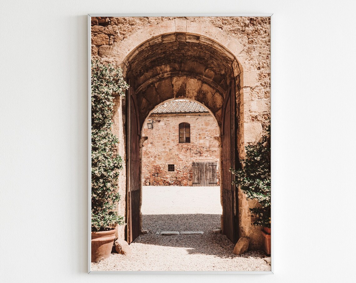 Italian Stone Archway With Wooden Doors Courtyard Travel Wall Print
