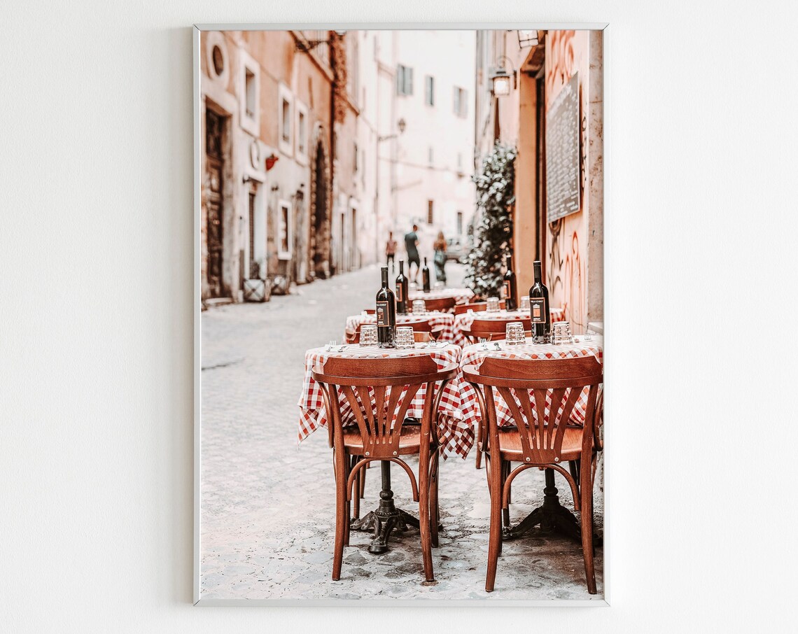 Rome Trattoria Outdoor Tables with Checkered Cloths Photography Poster