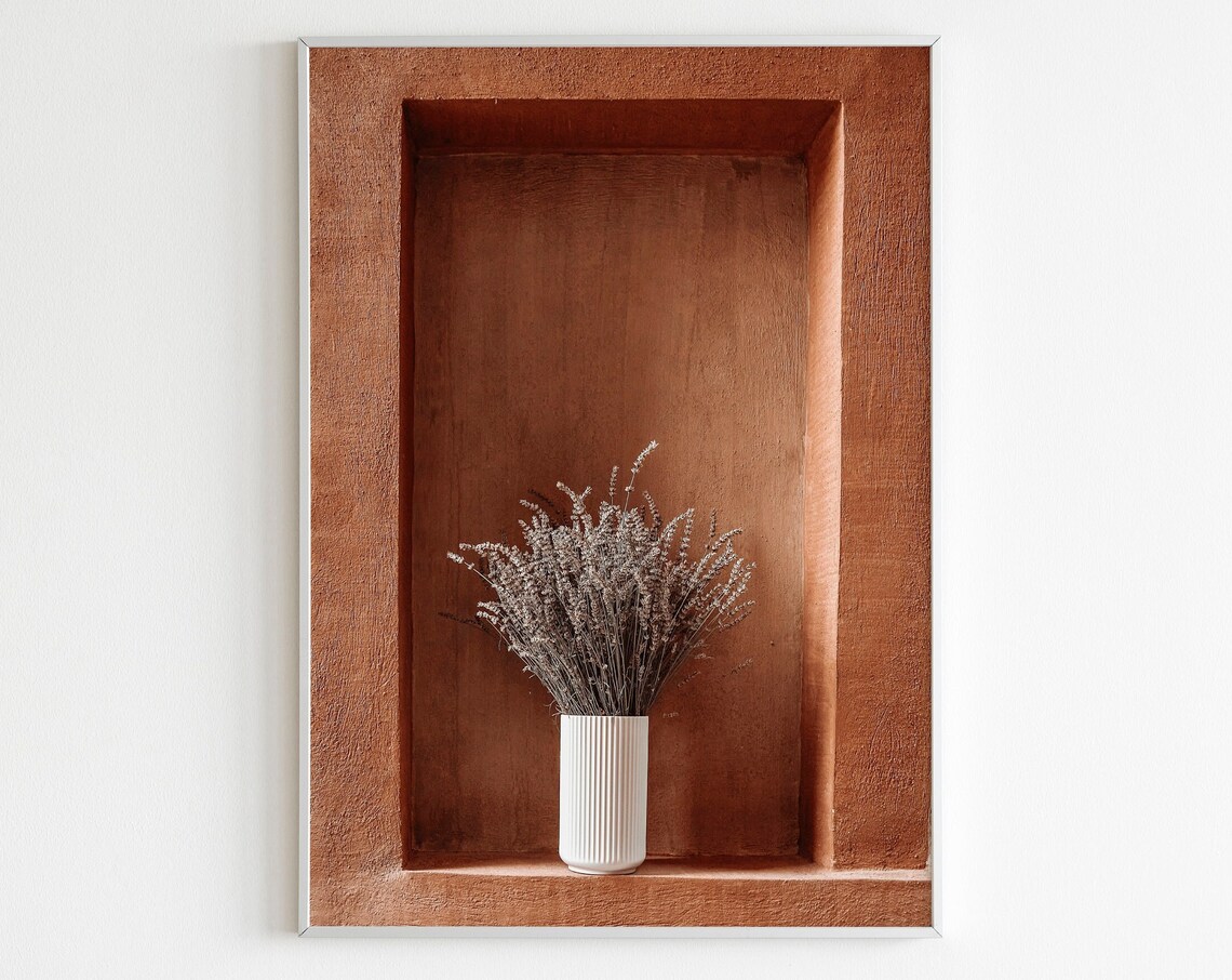 Dried Lavender In White Vase Terracotta Niche Minimal Wall Print