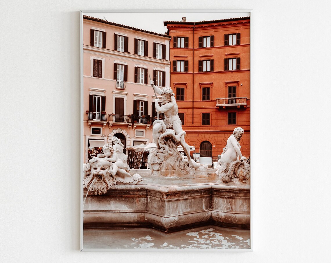 Rome Fountain Of Neptune Marble Sculptures Piazza Navona Wall Art