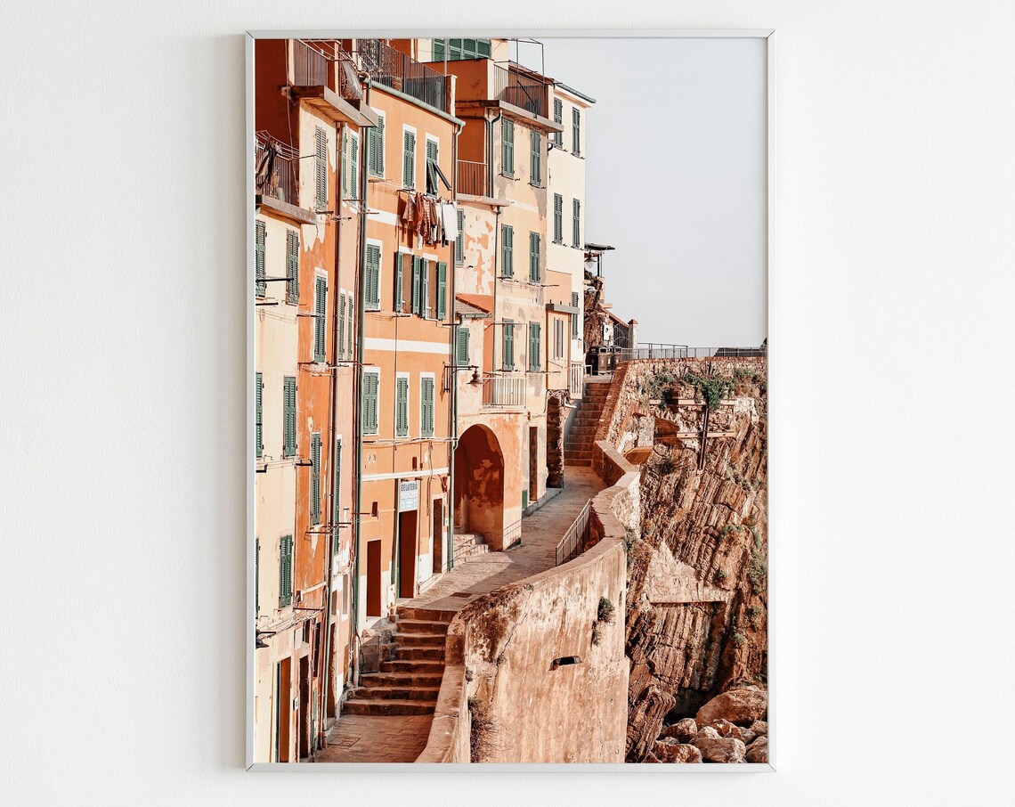 Cinque Terre Village Cliffside Street Orange Houses Travel Wall Print