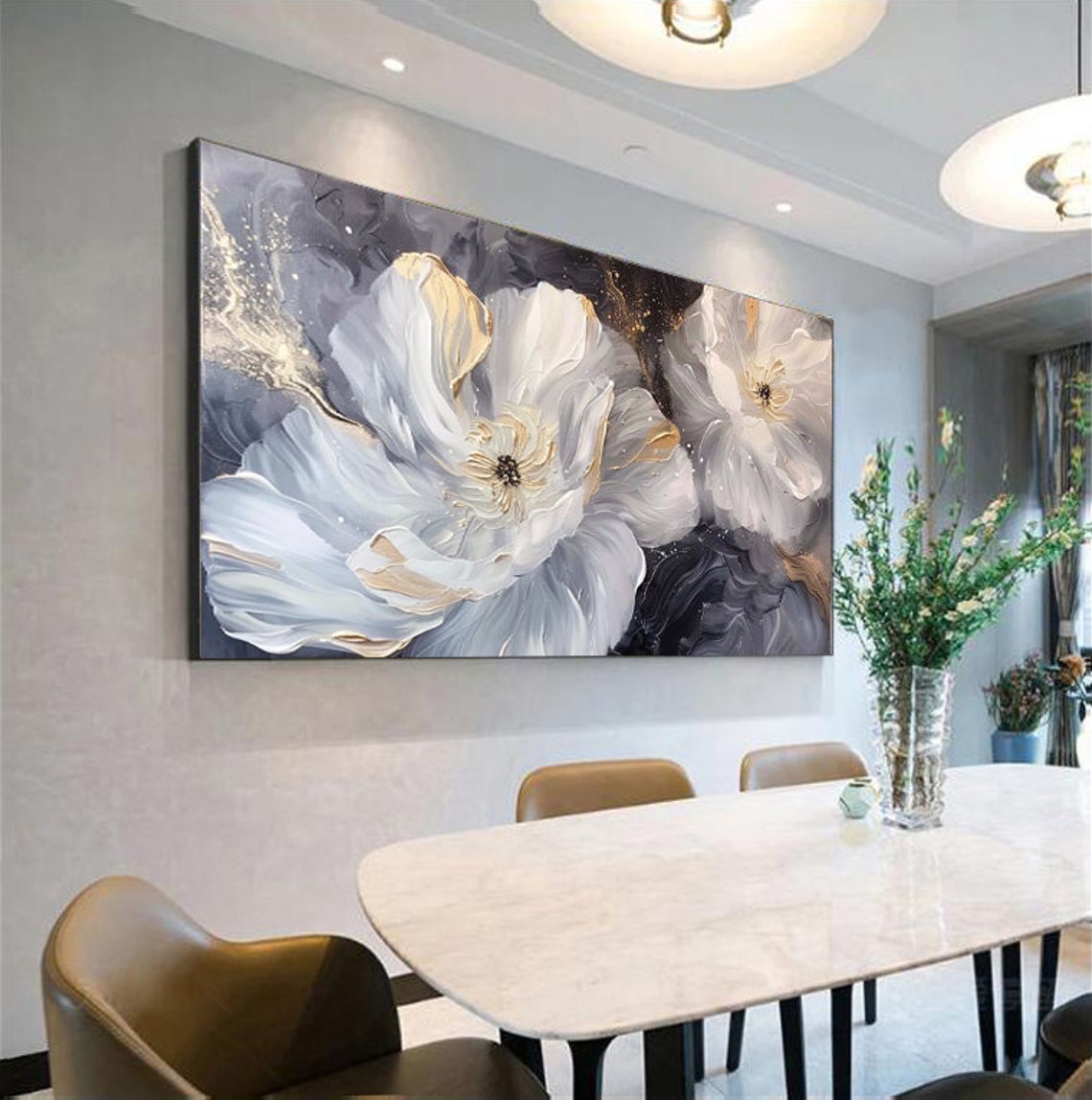 Oversized White Peony Blossoms With Gold Petals Floral Poster - Image 5
