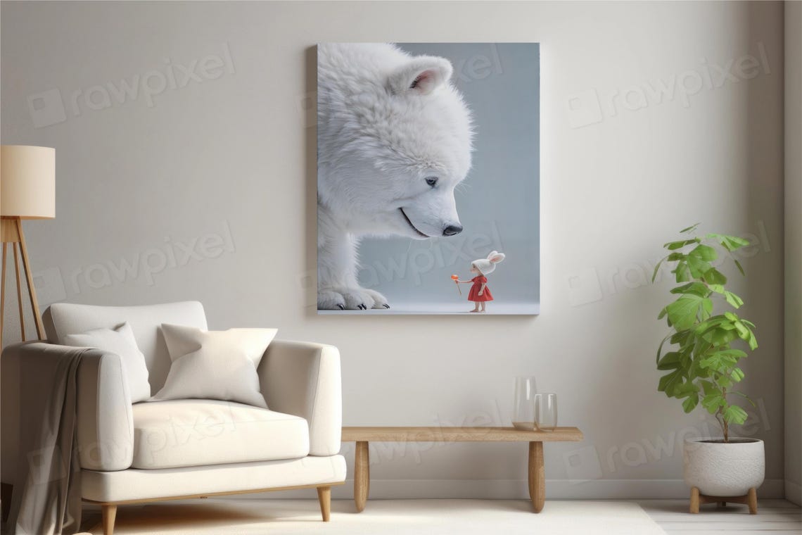 Giant Fluffy White Bear Nose to Nose with a Little Girl Poster - Image 7