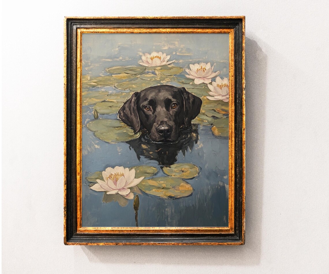 Black Dog Monet-Inspired Water Lilies Art Print
