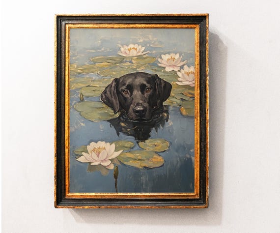 Black Dog Monet-Inspired Water Lilies Art Print