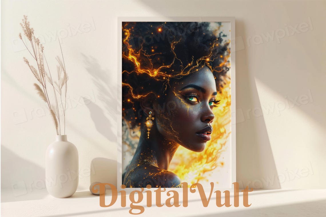 African Woman Wall Art Vibrant Green Eyes Cultural Elegance Bold Afro Beauty - Image 7