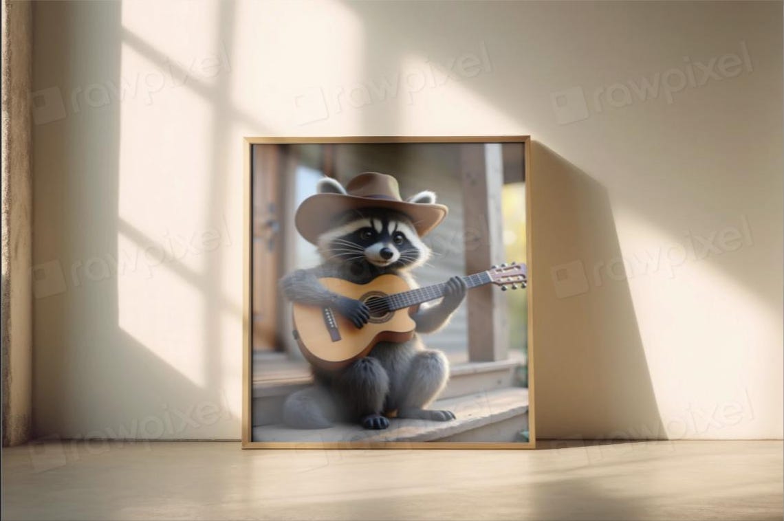 Cheerful Cowboy Raccoon Playing Guitar on a Sunny Porch Poster - Image 6