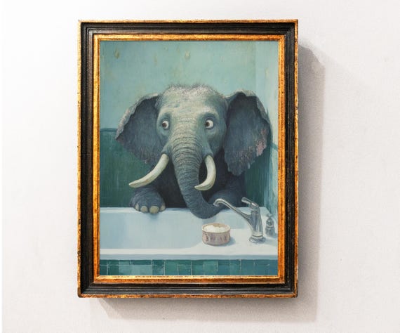 Elephant Wall Art Cute Nursery Animal Poster Kids Room Decor Bathroom In Tub
