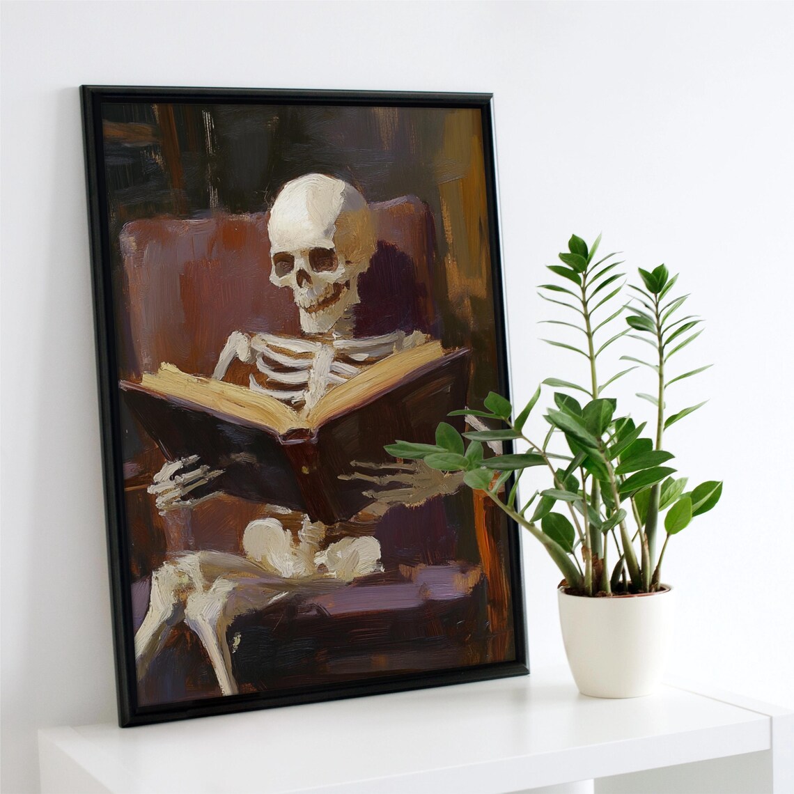 Vintage Skeleto Reading, Halloween Academia Decor - Image 3
