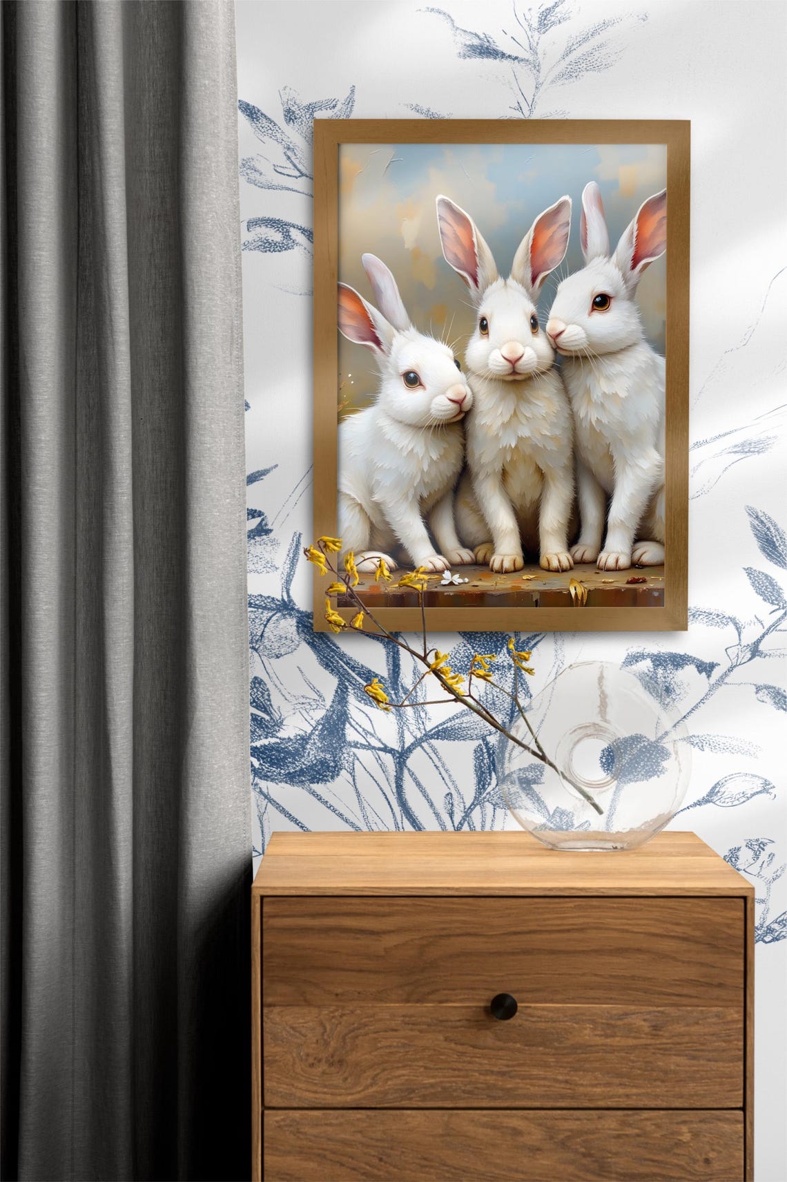 Three White Rabbits Vintage Oil Painting Style Portrait Poster - Image 6