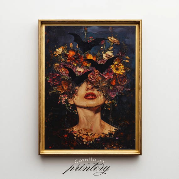 Bat Surreal Portrait Gothic Woman Art Print