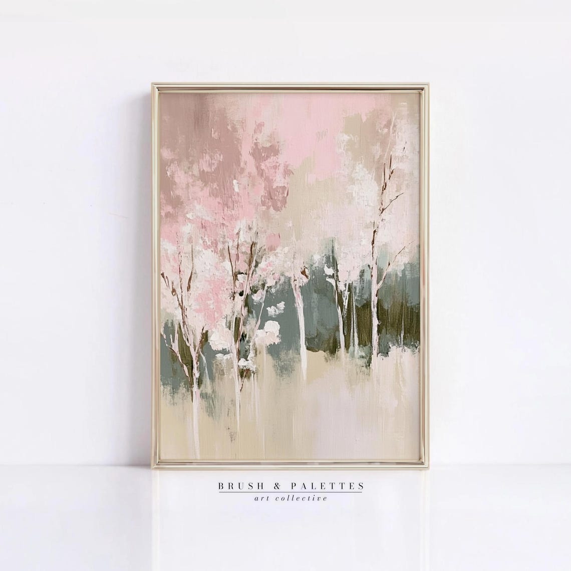 Soft Pastel Spring Trees Painting Abstract Blossom Forest Wall Poster