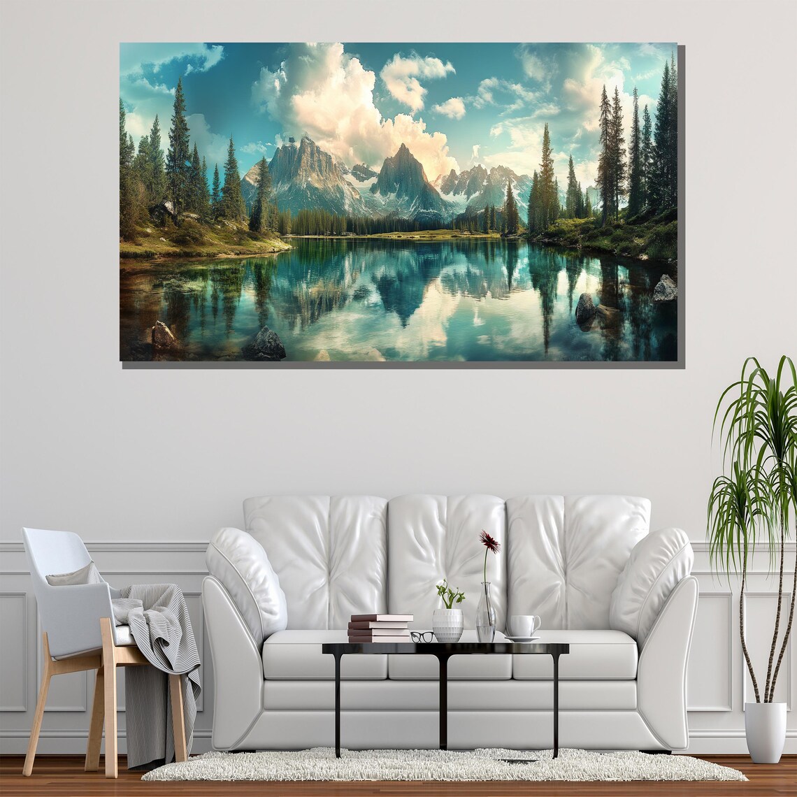 Mountain Lake Reflection With Pine Trees Scenic Nature Travel Poster - Image 2