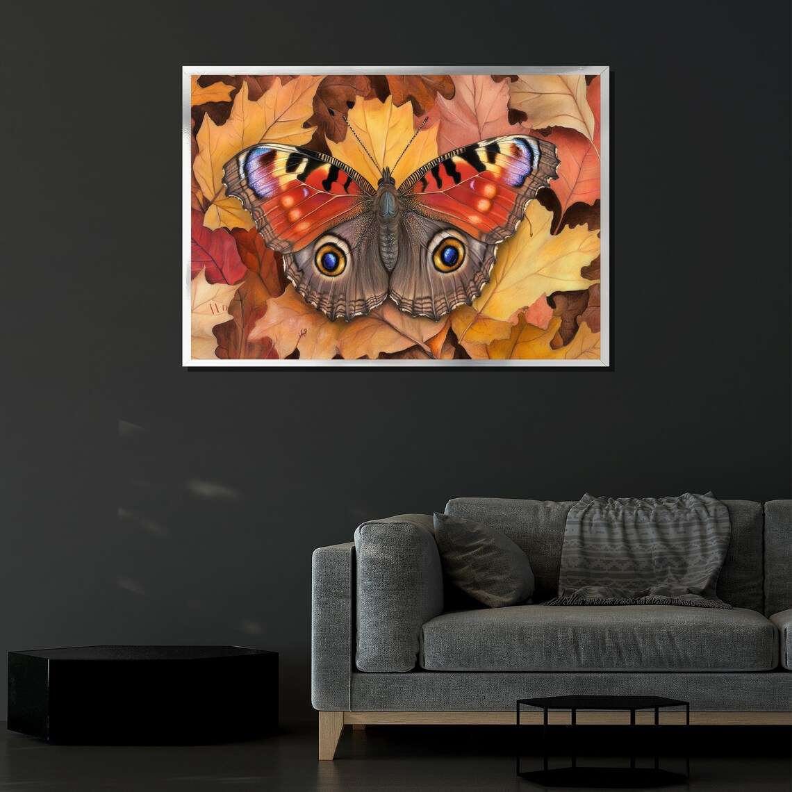 Butterfly On Autumn Leaves Detailed Nature Wildlife Art Print - Image 4