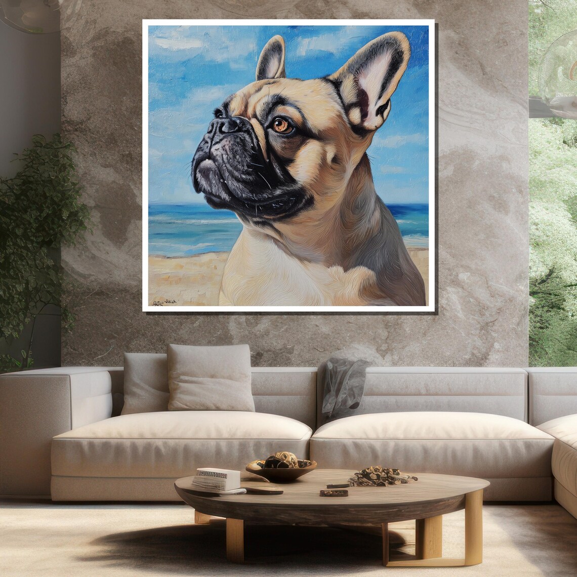 Sunny French Bulldog Beach Ocean Blue Sky Coastal Dog Art Poster - Image 3