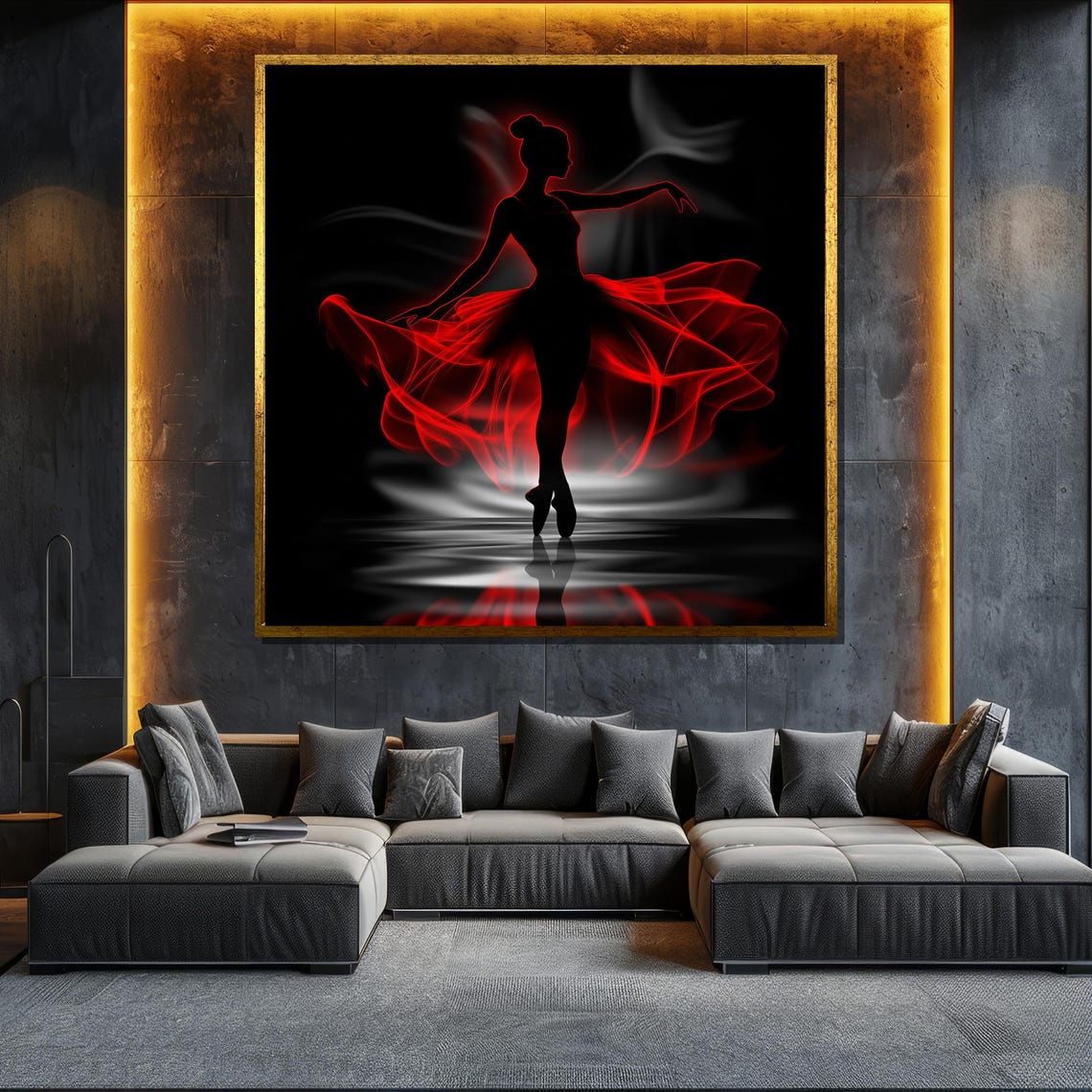 Ballerina Silhouette With Flowing Red Smoke Tutu Dramatic Poster