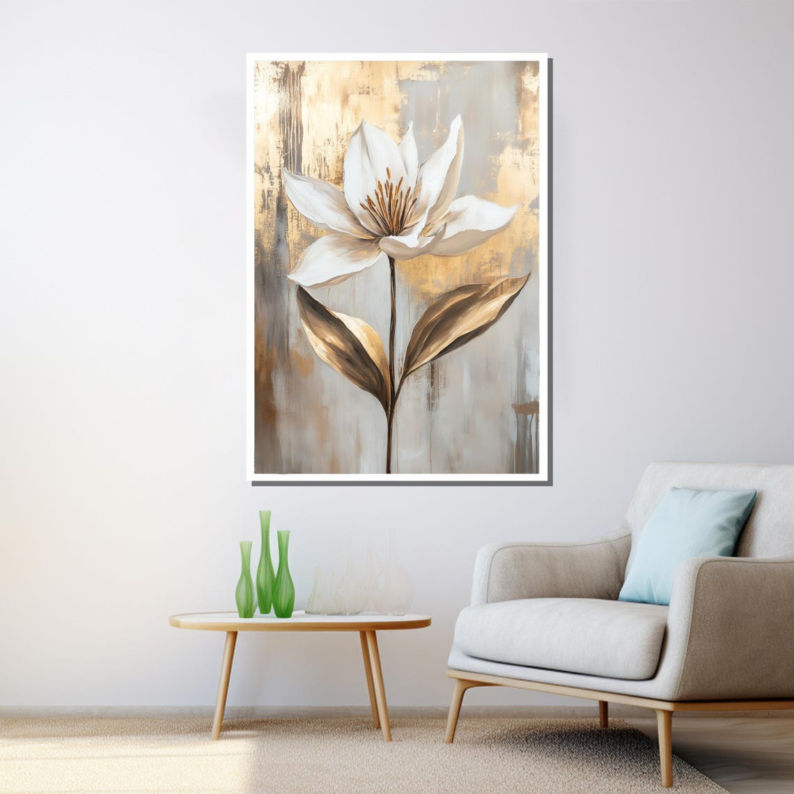 White Magnolia Flower With Bronze Leaves On Textured Gold Art Print - Image 3