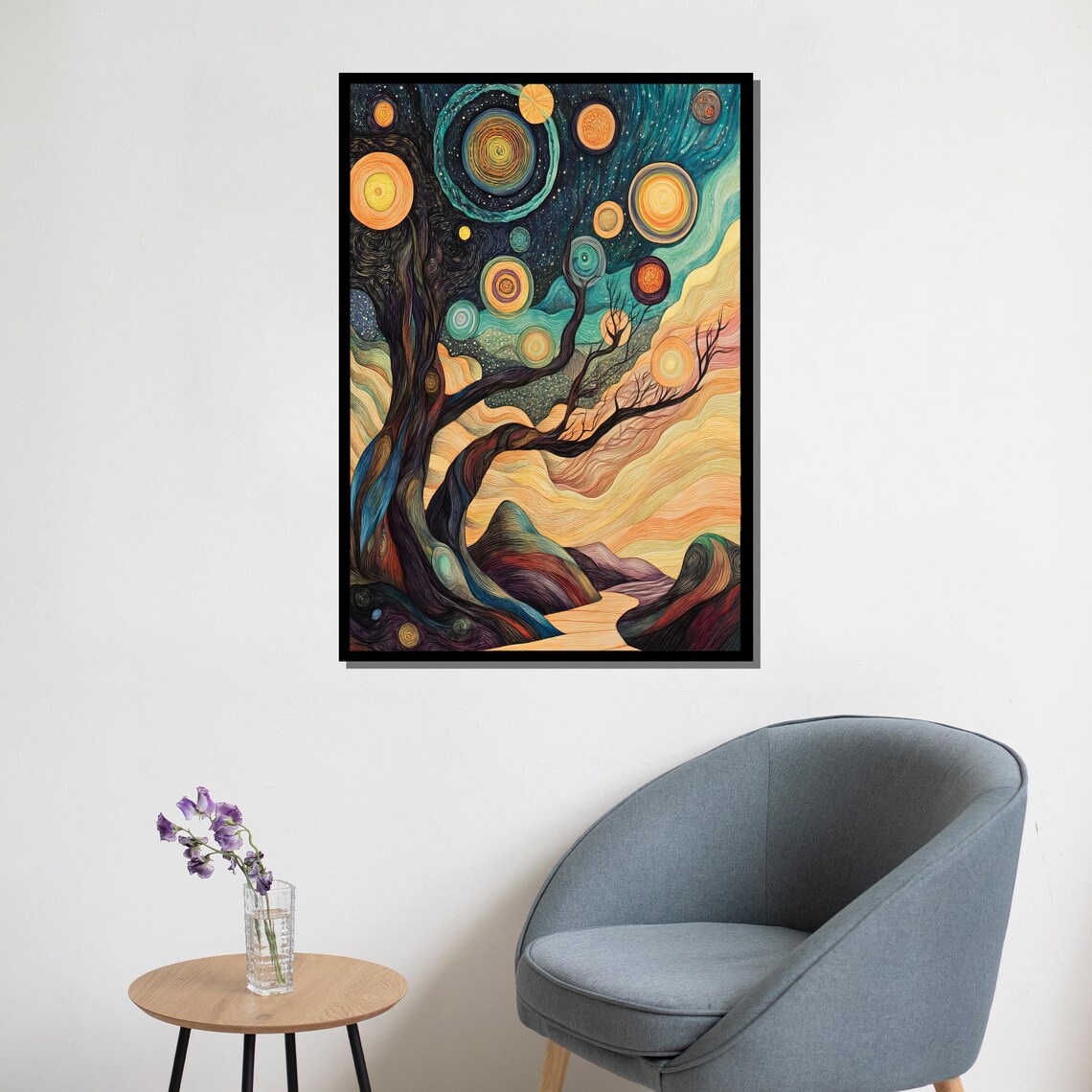 Starry Night Tree Painting Whimsical Nature Wall Art Unique Abstract Landscape Decor Gift For Art Lovers - Image 5