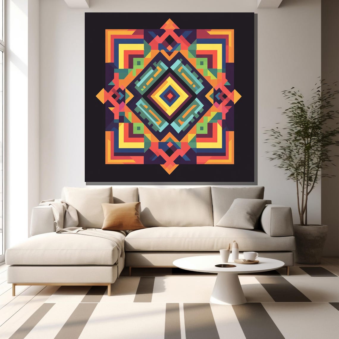 Colorful Geometric Abstract Painting Modern Wall Art Unique Gift For Living Room Bold Home Decor Large Statement Piece - Image 2