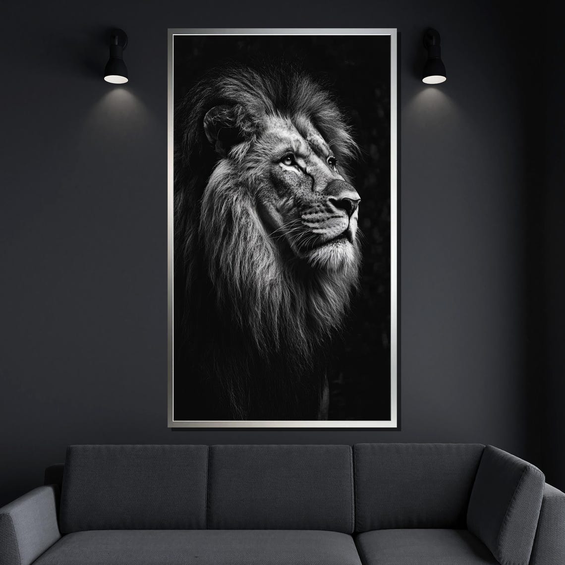 Black White Lion Portrait Dramatic Monochrome Majestic Wildlife Poster - Image 4
