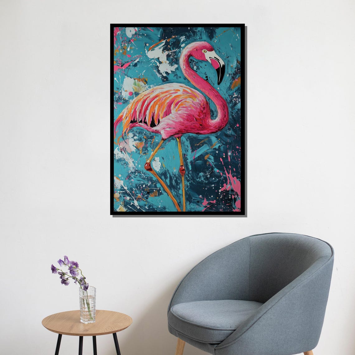 Abstract Pink Flamingo Turquoise Splash Modern Bird Art Poster - Image 5