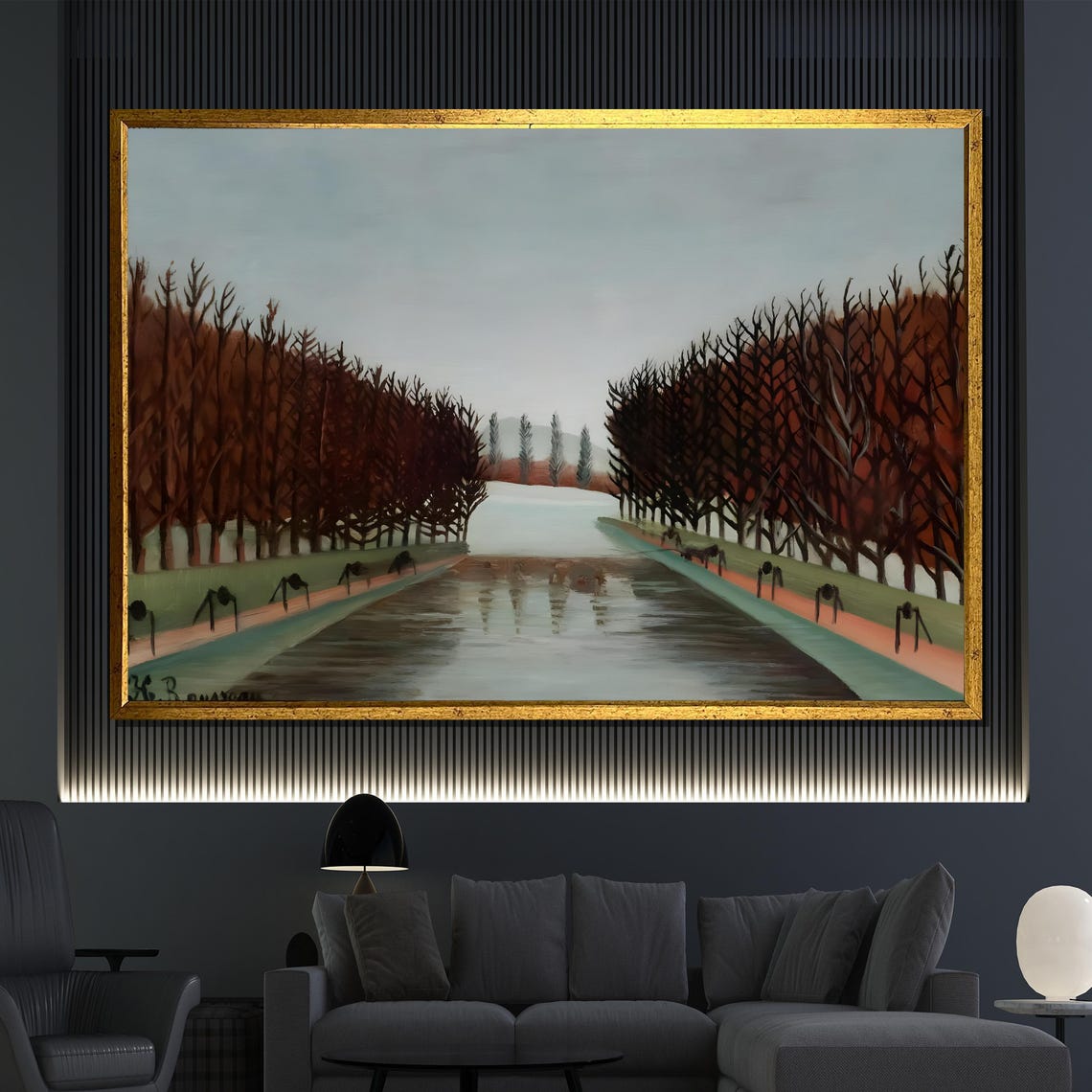 Henri Rousseau The Alley Tree Lined Canal Path Walkers Naive Poster