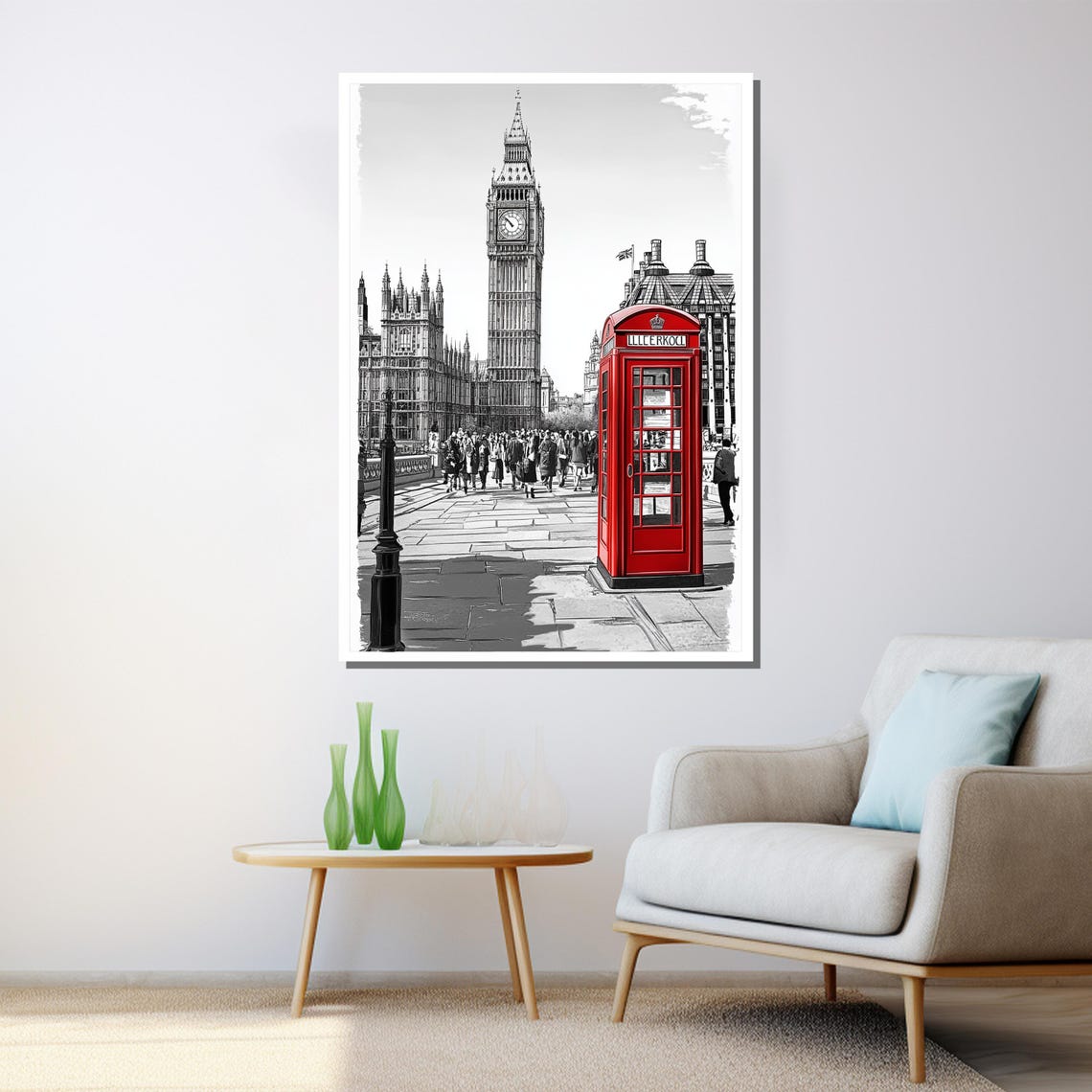 London Big Ben Red Telephone Booth Black White Cityscape Iconic Poster - Image 3