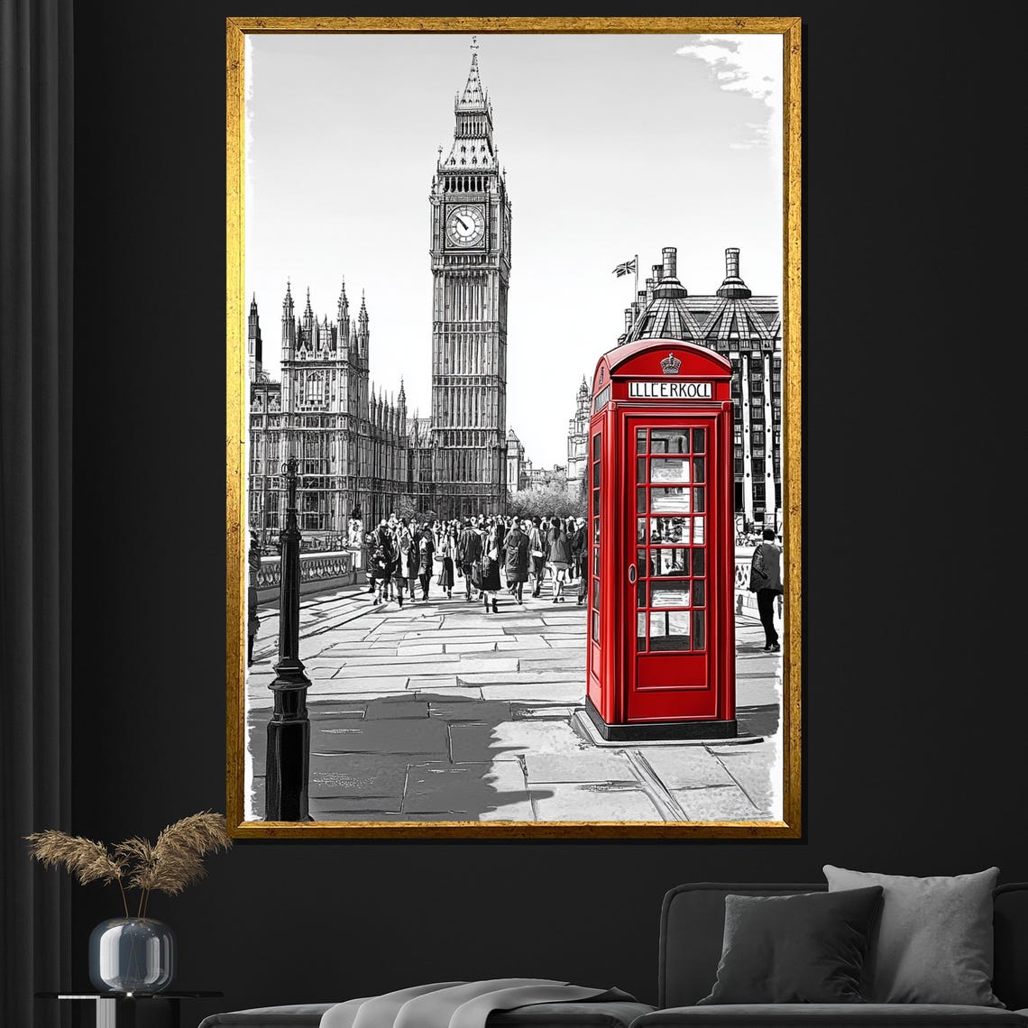 London Big Ben Red Telephone Booth Black White Cityscape Iconic Poster