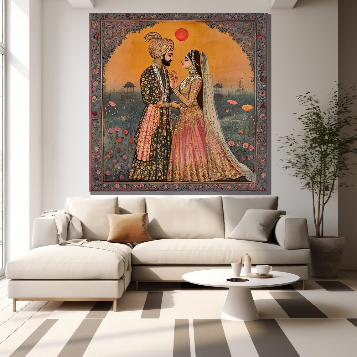 Romantic Indian Wedding Couple Mughal Style Sunset Garden Art Poster - Image 2