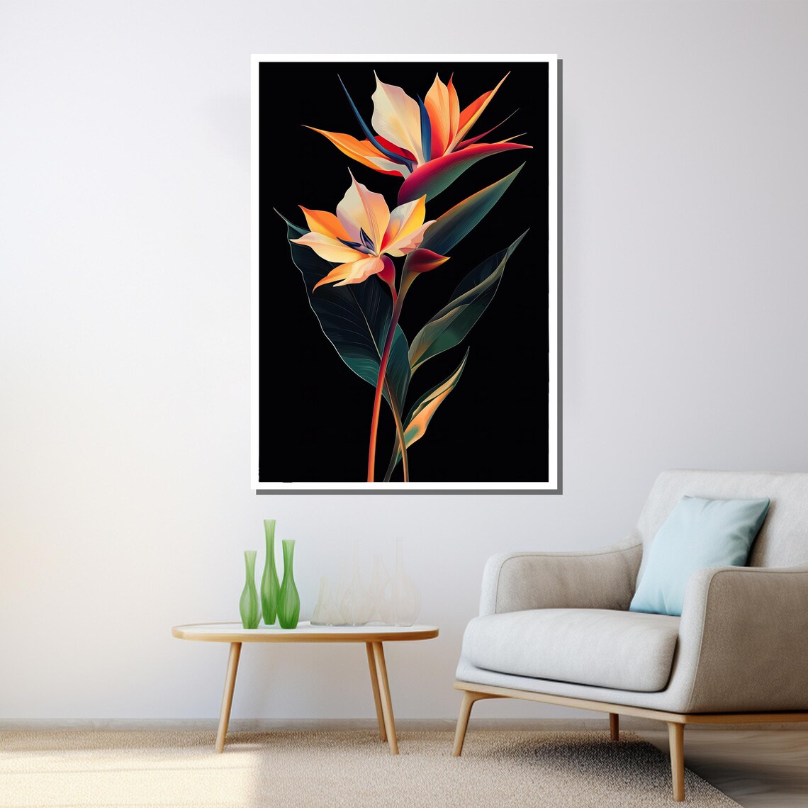 Bird Of Paradise Tropical Flowers On Black Background Art Poster - Image 3