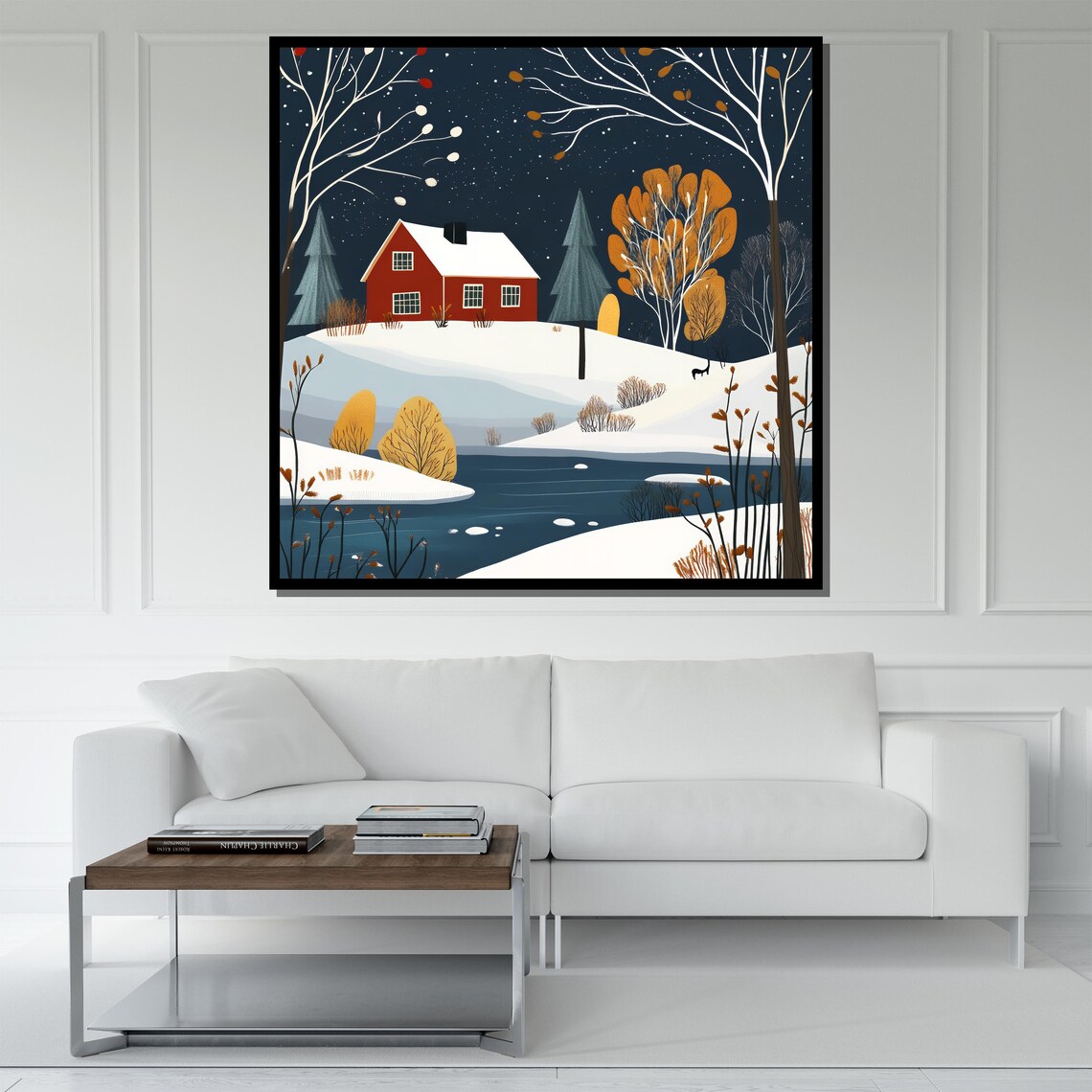 Winter Cottage Snowy Night Frozen Lake Cozy Holiday Cabin Wall Poster - Image 5