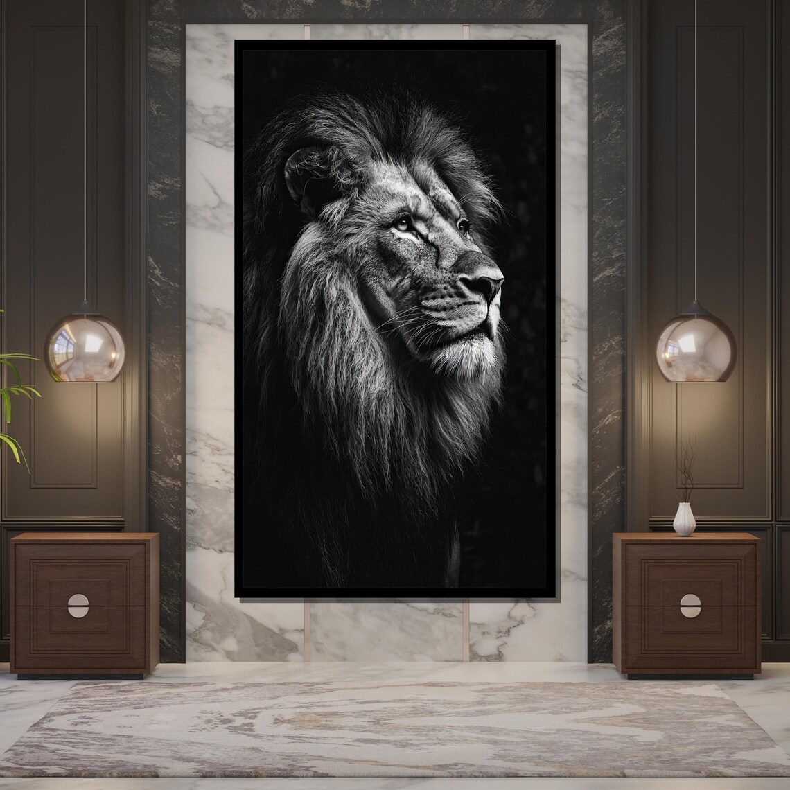 Black White Lion Portrait Dramatic Monochrome Majestic Wildlife Poster - Image 5