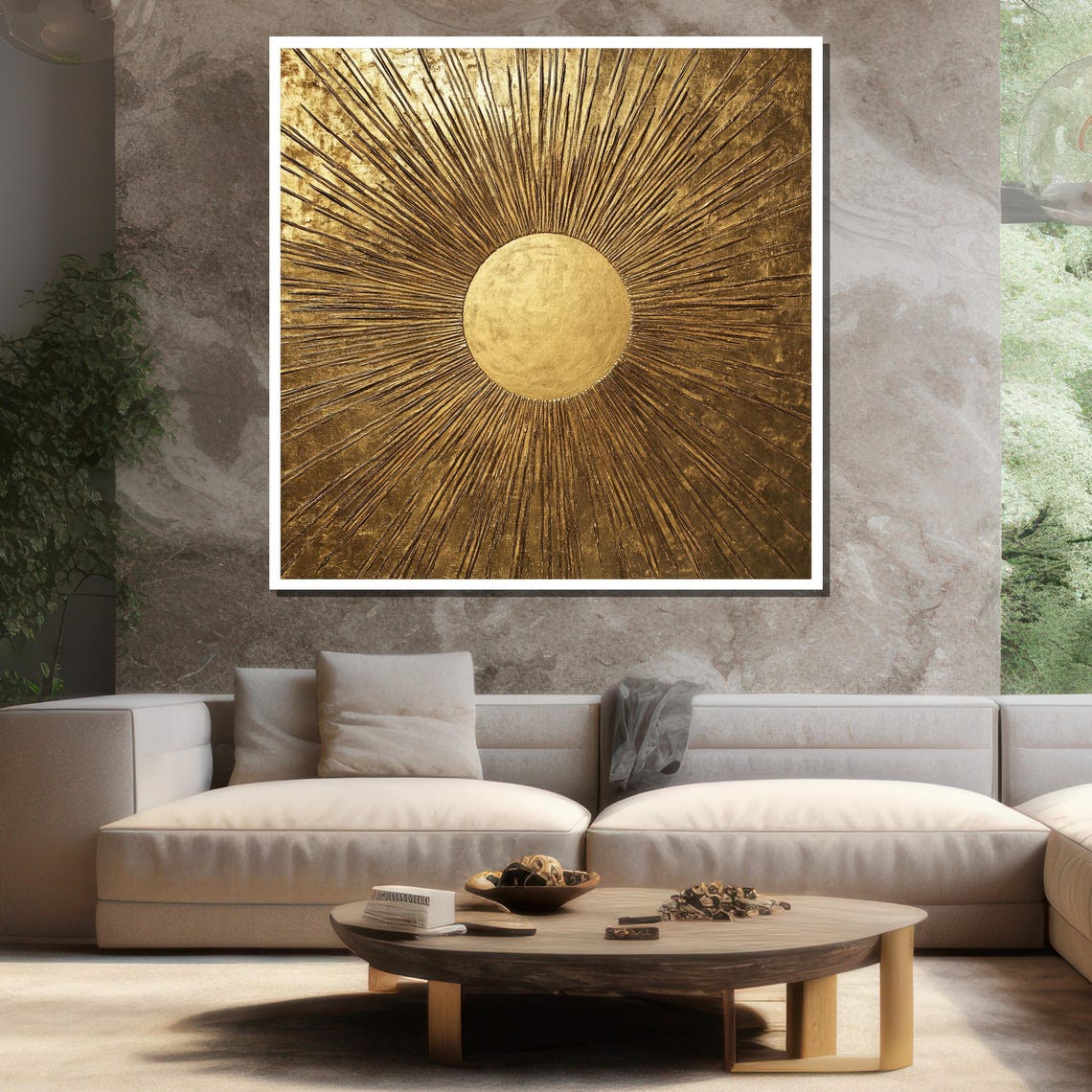 Golden Sunburst Abstract Painting Modern Wall Art Unique Gift For Living Room Bold Home Decor Statement Piece - Image 3