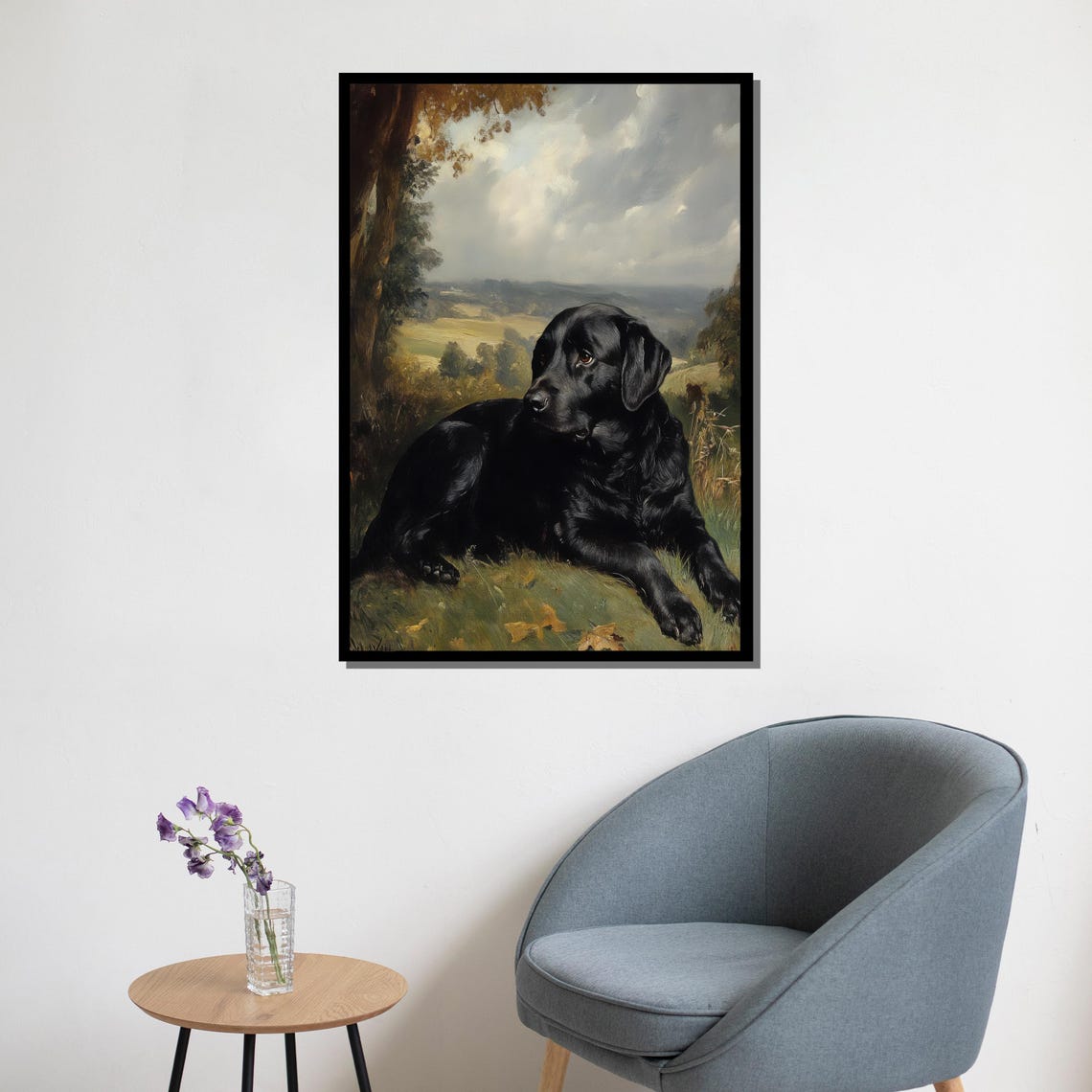 Black Labrador Countryside Classic Resting Dog Landscape Wall Art - Image 5
